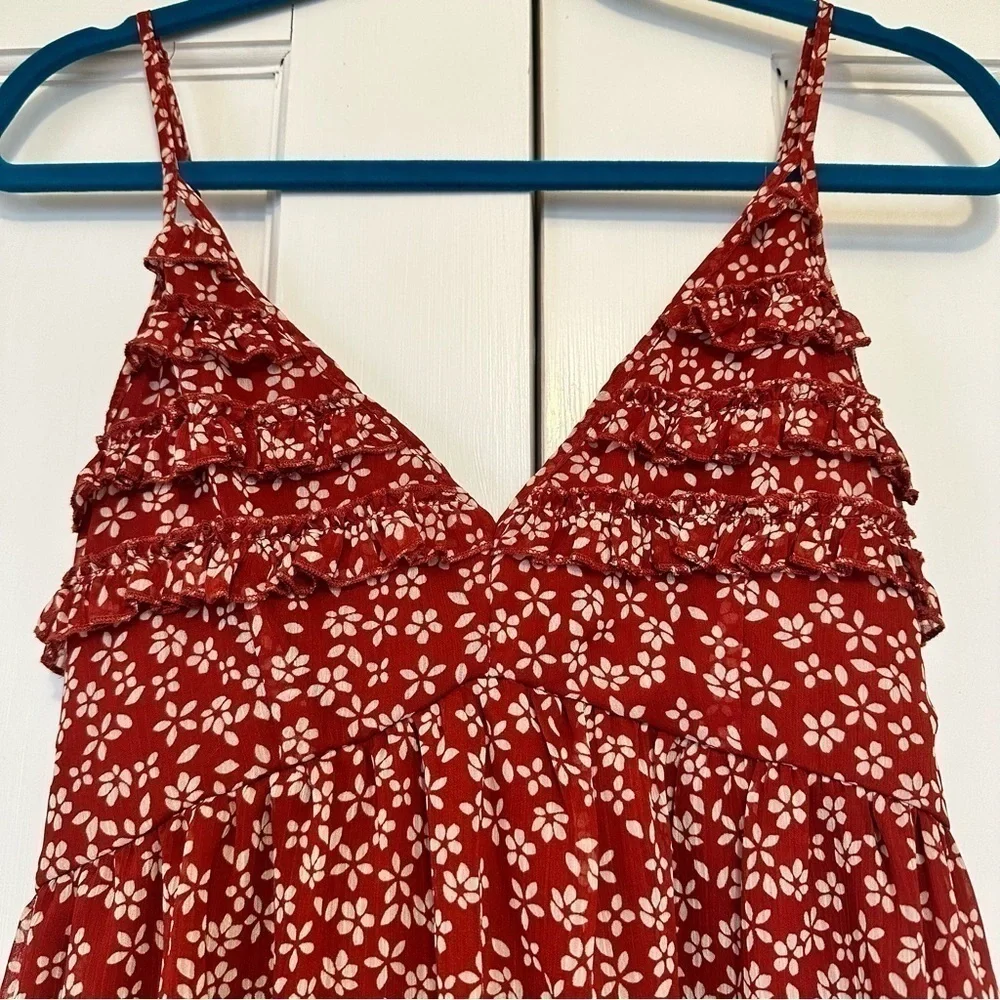TRIXXI Red Floral Ruffle Hem Babydoll Mini Dress - Picture 4 of 8